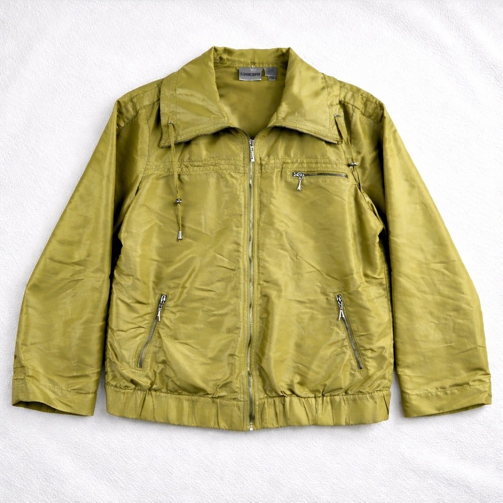 Chicos Lightweight Zip Up Jacket Olive‎ Green Women's Size 2